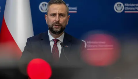 Poland's Deputy Prime Minister and Defence Minister Wladyslaw Kosiniak-Kamysz addresses a joint press conference with Germany's Defence Minister Boris Pistorius after they signed a defence agreement between Poland and Germany at the Defence Ministry building in Warsaw, Poland, on 17 June 2026 (Photo by Wojtek RADWANSKI/AFP)