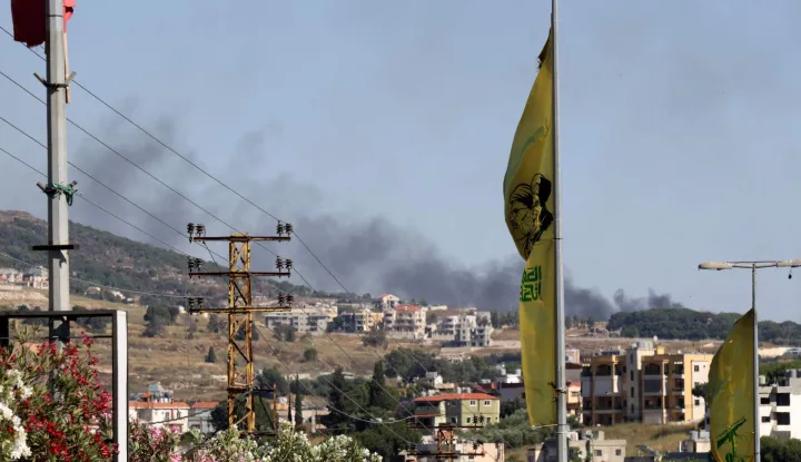This photograph taken from the southern Lebanese city of Nabatieh shows smoke rising from the site of Israeli artillery shelling that targeted the forest area of Ali Al-Taher near Nabatieh on June 18, 2026. The Israeli military said on June 18 it will continue operating in southern Lebanon and "remove threats" beyond its so-called security zone, after the US and Iran signed an agreement to end the Middle East war, including in Lebanon. (Photo by MAHMOUD ZAYYAT/AFP)/