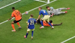 HOUSTON, TEXAS - JUNE 20: Cody Gakpo #11 of the Netherlands scores his team's third goal during the FIFA World Cup 2026 Group F match between Netherlands and Sweden at Houston Stadium on June 20, 2026 in Houston, Texas. Alex Slitz/Getty Images/AFP (Photo by Alex Slitz/GETTY IMAGES NORTH AMERICA/Getty Images via AFP)