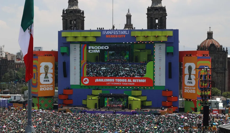 Mexican fans gather in the fan zone ahead of the 2026 World Cup football tournament Group A football match between Mexico and South Africa in Mexico City on June 11, 2026. (Photo by LUIS CORTES/AFP)