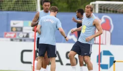 PALM BEACH GARDENS, FLORIDA - JUNE 09: Harry Kane #9 of England in training on June 09, 2026 in Palm Beach Gardens, Florida. Richard Pelham/Getty Images/AFP (Photo by Richard Pelham/GETTY IMAGES NORTH AMERICA/Getty Images via AFP)