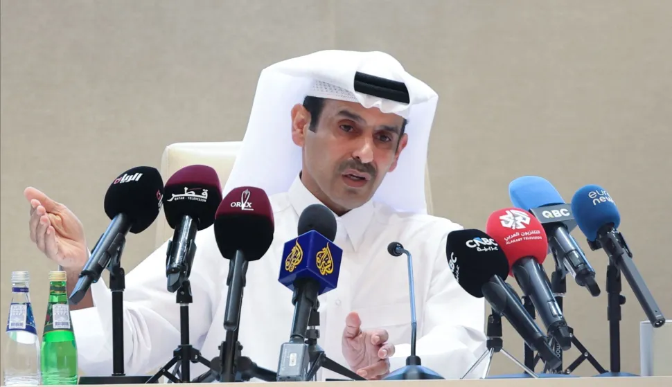 Qatar's Energy Minister and CEO of QatarEnergy Saad Sherida al-Kaabi speaks during a press conference in Doha on June 22, 2026. Qatar's energy minister said on Monday that the deadly gas plant explosion a night earlier was the result of an accident and that it would not affect the country's exports. (Photo by KARIM JAAFAR/AFP)