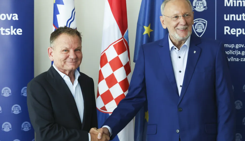 Marija Gorica, 23.06.2026. - Bilateralni sastanak ministra unutarnjih poslova Republike Hrvatske Davora Božinovića i ministra unutarnjih poslova i javne uprave Republike Slovenije Francija Matoza. Na fotografiji Franci Matoz, Davor Božinović. foto HINA/ Lana SLIVAR DOMINIĆ/ lsd
