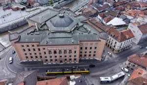 20.04.2026., Sarajevo, Bosna i Hercegovina - Pogled iz zraka na sarajevsku Vijecnicu koja je otvorena na danasnji dan prije 130 godina. Photo: Armin Durgut/PIXSELL