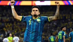 Colombia's forward #07 Luis Diaz celebrates scoring his team's second goal during the 2026 World Cup Group K football match between Uzbekistan and Colombia at the Mexico City Stadium in Mexico City on June 17, 2026. (Photo by Alfredo ESTRELLA/AFP)