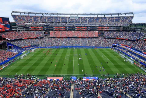 FOXBOROUGH, MASSACHUSETTS - JUNE 26: General view inside Boston Stadium before the FIFA World Cup 2026 Group I match between Norway and France on June 26, 2026 in Foxborough, Massachusetts. Buda Mendes/Getty Images/AFP (Photo by Buda Mendes/GETTY IMAGES NORTH AMERICA/Getty Images via AFP)