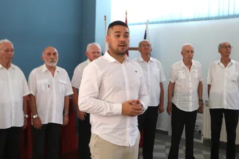 Osijek 29. 06. 2026, Dan GČ Gornji grad, polaganje vijenaca braniteljima i sugrađanima Trg Slobode kod Radijatora i na Tuđmanov spomenik. Svečana sjednica GČ Gornji grad. Lukaa Do&scaron;en.snimio GOJKO MITIĆ