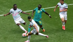 SEATTLE, WASHINGTON - JULY 01: Sadio Mane #10 of Senegal competes for the ball against Belgium defense during the FIFA World Cup 2026 Round Of 32 match between Belgium and Senegal at Seattle Stadium on July 01, 2026 in Seattle, Washington. Emilee Chinn/Getty Images/AFP (Photo by Emilee Chinn/GETTY IMAGES NORTH AMERICA/Getty Images via AFP)
