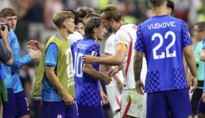 Dallas, 17.06.2026 - Utakmica 1. kola L skupine Svjetskoga nogometnoga prvenstva Engleska - Hrvatska. Na slici Luka Modrić, Harry Kane.foto HINA/ Daniel KASAP/ ds