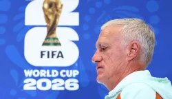 France's head coach Didier Deschamps attends an MD-1 press conference at the Philadelphia Stadium in Philadelphia on July 3, 2026, on the eve of the 2026 World Cup round of 16 football match between Paraguay and France. (Photo by FRANCK FIFE/AFP)
