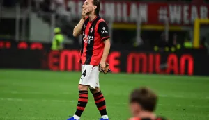 AC Milan's Croatian midfielder #14 Luka Modric reacts at the end of the Italian Serie A football match between AC Milan and Cagliari at the San Siro Stadium in Milan on May 24, 2026. (Photo by Piero CRUCIATTI/AFP)