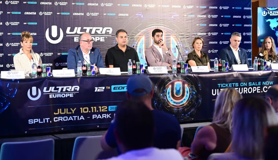 Split, 8.07.2026. Konferencija za novinare uoči početka dvanaestog izdanja festivala ULTRA Europe. foto HINA/ Mario Strmotić/ ms