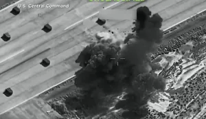 This screen grab taken from video footage shared by the US Military Central Command on social media platform X and made available via AFPTV on July 9, 2026 shows a fresh round of strikes against Iran. Iran's foreign ministry denounced US strikes against the country on July 9, which it said targeted civilian infrastructure including railway bridges, as a "gross war crime". (Photo by AFPTV/AFP)/- Israel OUT/Israel OUT/NO Access Israel Media/Persian Language TV Stations Outside Iran/Strictly No Access BBC Persian/VOA Persian/Manoto TV/Iran International// Radio Farda --/Attention editors: AFP covers the war in the Middle East through its extensive regional network, including bureaus in Tehran, Jerusalem, and several neighboring countries. Since the start of the conflict, journalists have been working under increasingly restrictive conditions. Authorities in several countries have limited reporters' movements, photo and live video coverage from sensitive locations. Some governments and armed groups have banned images of missile or drone strikes and other security-related sites. RESTRICTED TO EDITORIAL USE - MANDATORY CREDIT "AFP PHOTO/US Military Central Command via AFPTV" - HANDOUT - NO MARKETING NO ADVERTISING CAMPAIGNS - DISTRIBUTED AS A SERVICE TO CLIENTS/