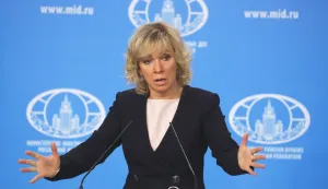 epa06919799 (FILE) - Russian Foreign Ministry spokesperson Maria Zakharova speaks at a news briefing in Moscow, Russia, 15 March 2018. Media reports on 31 July 2018 state that Maria Zakharova has branch out with a new career, writing lyrics for pops songs, with her work, 'Paid in Full', performed by Russian singer Katya Lel. EPA/SERGEI ILNITSKY *** Local Caption *** 54199195