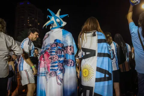 Argentina fans celebrate their team's victory in the World Cup quarterfinal match against Switzerland in Miami Beach, Florida, on July 11, 2026. (Photo by Giorgio Viera/AFP)