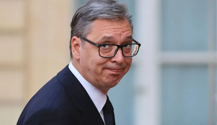 Serbia's President Aleksandar Vucic arrives for a dinner of the Coalition of the Willing to support Ukraine at The Elysee Presidential Palace in Paris on July 13, 2026. Macron is convening a summit in Paris of the Coalition of the Willing to support Ukraine - launched by France and the United Kingdom to provide military support to Ukraine after Russia's full-scale invasion - that will be attended by Ukraine's President, signaling the "strategic awakening" he seeks for Europe in the face of Russia and United States. (Photo by Ludovic MARIN/AFP)