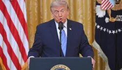 US President Donald Trump addresses the nation from the East Room of the White House in Washington, DC on July 16, 2026. (Photo by SAUL LOEB/POOL/AFP)