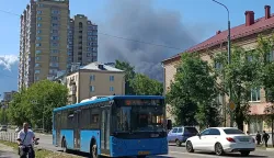 Smoke rises from an oil refinery facility following a reported Ukrainian attack in the town of Noginsk outside Moscow on July 18, 2026. A Ukrainian drone attack on two logistics centres in Russia killed eight people and injured 24, officials said on July 18, 2026, when the Moscow region reported a new wave of drone strikes. Ukraine has been attacking a range of targets in Russia, which Kyiv says is fair retribution for Moscow's more than four years of strikes against its territory. (Photo by AFP)