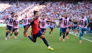 EAST RUTHERFORD, NEW JERSEY - JULY 19: Ferran Torres #7 of Spain celebrates scoring his team's first goal during the FIFA World Cup 2026 Final match between Spain and Argentina at New York New Jersey Stadium on July 19, 2026 in East Rutherford, New Jersey. David Ramos/Getty Images/AFP (Photo by David Ramos/GETTY IMAGES NORTH AMERICA/Getty Images via AFP)