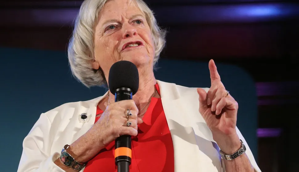 (FILES) Brexit Party member and southwest MEP Ann Widdecombe addresses the final event of the Brexit Party's 'We are Ready' tour, in Westminster in central London on September 27, 2019. UK prosecutors said on July 21, 2026 they had charged a 28-year-old man, Joshua Kerry, with murder after the death of veteran right-wing former MP Ann Widdecombe, who was found dead in her home this month. (Photo by ISABEL INFANTES/AFP)