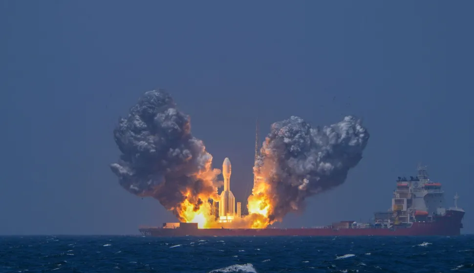 The Gravity-1 commercial rocket launches from the Taiyuan Satellite Launch Center carrying nine satellites to their designated orbits, at sea off the coast of Shanghai in eastern China on July 22, 2026. (Photo by CNS/AFP)/China OUT