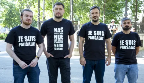 Zagreb, 29.07.2026. - Predstavnici Udruge Glas poduzetnika (UGP) na konferenciji za novinare iznjeli su stavove te udruge o vladinim antiinflacijskim mjerama i njihovu utjecaju na poduzetnike i građane, najavljenim poreznim izmjenama i drugim temama. Ujedno su najavili daljnje aktivnosti UGP-a, uključujući najavu prosvjeda. Na slici (D) Bruno Samardžić, (C) Vedran Tomić, (L) Filip Marić.foto HINA/ Sa&scaron;a KOLJAN/ sk