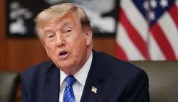 US President Donald Trump speaks during a Cabinet meeting at Camp David in Maryland, on July 31, 2026. (Photo by Aaron Schwartz/AFP)
