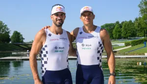 25.05.2026., Zagreb - Na jezeru Jarun odrzano je medijsko druzenje s bracom Sinkovic povodom pocetka nove veslacke sezone i uoci odlaska brace Sinkovic na Svjetski kup u Sevillu. Martin Sinkovic, Valent Sinkovic. Photo: Davor Puklavec/PIXSELL