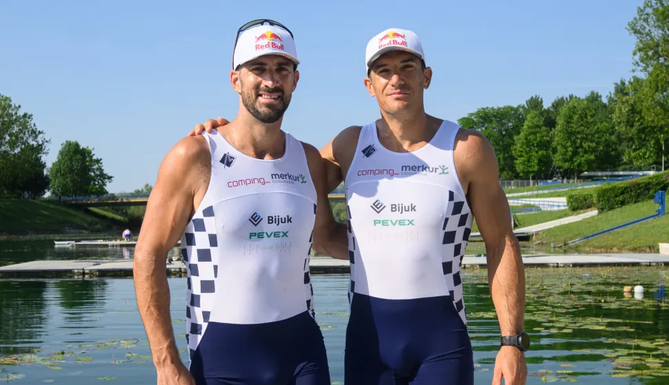 25.05.2026., Zagreb - Na jezeru Jarun odrzano je medijsko druzenje s bracom Sinkovic povodom pocetka nove veslacke sezone i uoci odlaska brace Sinkovic na Svjetski kup u Sevillu. Martin Sinkovic, Valent Sinkovic. Photo: Davor Puklavec/PIXSELL