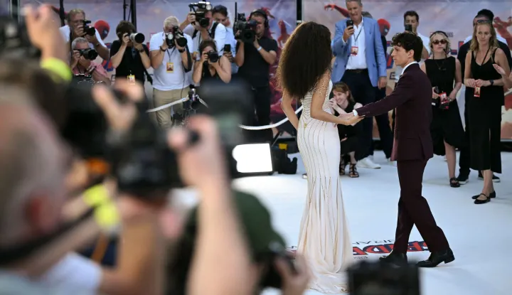 US actor Zendaya and US actor Tom Holland pose for selected media on the red carpet upon arrival to attend the UK Premiere for 'Spider-Man: Brand New Day UK' at the Odeon Luxe Leicester Square in central London on July 29, 2026. (Photo by JUSTIN TALLIS/AFP)