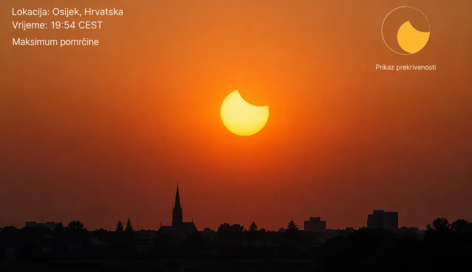 pomrčina sunca u Osijeku, izgledat će ovako 12.8. 2026.