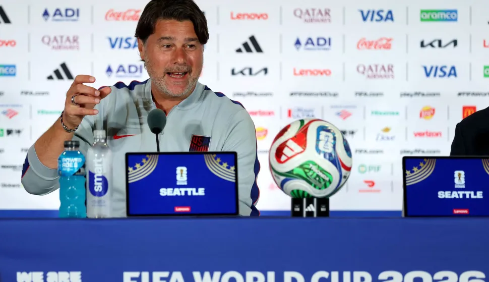 SEATTLE, WASHINGTON - JULY 05: Mauricio Pochettino, Head Coach of the United States, attends a press conference ahead of the FIFA World Cup 2026 Round of 16 Match at Seattle Stadium on July 05, 2026 in Seattle, Washington. Jamie Squire/Getty Images/AFP (Photo by JAMIE SQUIRE/GETTY IMAGES NORTH AMERICA/Getty Images via AFP)
