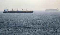 Vessels transit the Bab el-Mandeb Strait off the coast of southern Yemen on July 25, 2026. A spokesman for Yemen's Houthis had said on July 24 that the rebels were not blocking traffic through the strategic Bab al-Mandeb Strait, after they declared a maritime embargo this week on their foe Saudi Arabia. The Iran-backed group attacked a Saudi ship in the nearby Red Sea after announcing the blockade, which threatens the top oil exporter's ability to get its supplies to the world following Iran's parallel blockade of the Strait of Hormuz, the kingdom's only other maritime route. (Photo by Khaled ZIAD/AFP)/