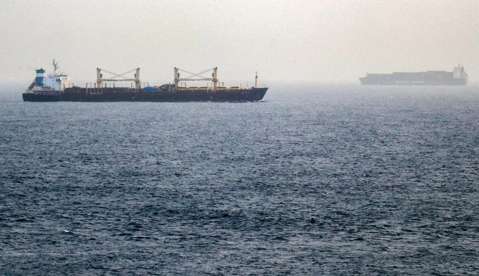 Vessels transit the Bab el-Mandeb Strait off the coast of southern Yemen on July 25, 2026. A spokesman for Yemen's Houthis had said on July 24 that the rebels were not blocking traffic through the strategic Bab al-Mandeb Strait, after they declared a maritime embargo this week on their foe Saudi Arabia. The Iran-backed group attacked a Saudi ship in the nearby Red Sea after announcing the blockade, which threatens the top oil exporter's ability to get its supplies to the world following Iran's parallel blockade of the Strait of Hormuz, the kingdom's only other maritime route. (Photo by Khaled ZIAD/AFP)/
