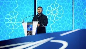 A photo handout by the press service of Ukraine's Presidency on July 7, 2026 shows Ukraine's President Volodymyr Zelensky delivering a keynote speech at the 36th NATO Heads of State and Government Summit in Ankara on July 7, 2026. (Photo by Handout/UKRAINE PRESIDENCY/AFP)/RESTRICTED TO EDITORIAL USE - MANDATORY CREDIT "AFP PHOTO/UKRAINE PRESIDENCY/HANDOUT/" - NO MARKETING NO ADVERTISING CAMPAIGNS - DISTRIBUTED AS A SERVICE TO CLIENTS