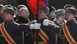 epa10485130 Russian President Vladimir Putin (2-L) attends a ceremony at the Eternal Flame and the Unknown Soldier's Grave in Alexander Garden during an event marking the Defender of the Fatherland Day in Moscow, Russia, 23 February 2023. The 23 February is celebrated as the Defender of the Fatherland Day in Russia, Belarus, Kyrgyzstan, and Tajikistan marking the date in 1918 when the first mass draft into the Red Army took place in Moscow and Petrograd during the country's Civil War and war against the German Emperor. EPA/VALERY SHARIFULIN/SPUTNIK/KREMLIN POOL