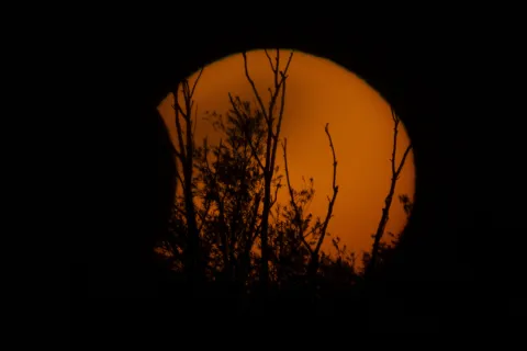 This image shows a partial solar eclipse captured in Hemiksem on %datetext. The moon will cover about 90% of the sun during this solar eclipse. BELGA PHOTO %PHOTOGRAPHER Photo: Tom Goyvaerts/BELGA