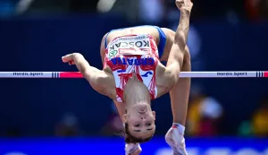 Croatia's Jana Koscak competes in the women's heptathlon high jump during the European Athletics Championships at Alexander Stadium in Birmingham on August 14, 2026. (Photo by Ben STANSALL/AFP)