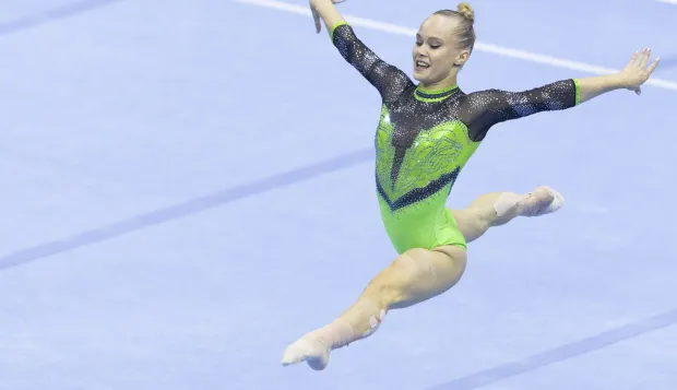Zagreb, 15.08.2026 - Europsko prvenstvo za gimnastičarke - finala na spravama (Parter). Na fotografiji Angelina Melnikova. foto HINA/ Daniel KASAP/ dk