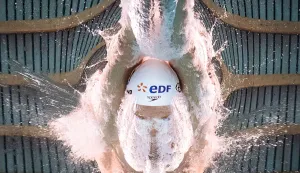 France's swimmer Leon Marchand competes during the final of the men's 200m butterfly swimming event during the LEN European Aquatics Championships at the Olympic Aquatic Centre in Saint-Denis, northern suburbs of Paris, on August 15, 2026. (Photo by S?bastien BOZON/AFP)