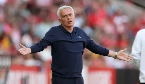 SL Benfica's Portuguese head coach Jose Mourinho gestures on the touchline during the Portuguese League football match between SL Benfica and Moreirense FC at Luz Stadium in Lisbon on April 25, 2026. (Photo by PATRICIA DE MELO MOREIRA/AFP)