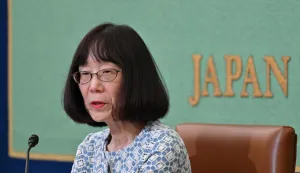 (FILES) Japanese Judge Tomoko Akane, President of the International Criminal Court (ICC), delivers a speech during a press conference at the Japan National Press Club in Tokyo on June 14, 2024. The United States on August 18, 2026, announced sanctions against ICC President Tomoko Akane of Japan and Senior Trial Lawyer Abdoulaye Seye of Senegal as part of its campaign against the "politicized" court. "These individuals have directly engaged in efforts by the ICC to investigate, arrest, detain, or prosecute officials whose government has not consented to ICC jurisdiction," Secretary of State Marco Rubio said in a statement announcing the measures. (Photo by Kazuhiro NOGI/AFP)