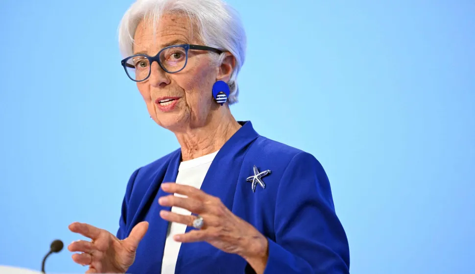 (FILES) European Central Bank (ECB) President Christine Lagarde gestures as she addresses a press conference on the Eurozone's monetary policy, at the central bank's headquarters in Frankfurt am Main, western Germany, on June 11, 2026. The European Central Bank on July 23, 2026 kept its key deposit rate unchanged at 2.25 percent and said it was "closely monitoring" the inflationary impact of fresh conflict in the Middle East. (Photo by Kirill KUDRYAVTSEV/AFP)