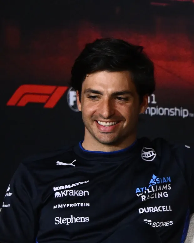 epa11960047 (L-R) Carlos Sainz of Williams, Lewis Hamilton of Ferrari and Andrea Kimi Antonelli of Mercedes during a drivers press conference for the Australian Grand Prix at Albert Park Circuit in Melbourne, Victoria, Australia, 13 March 2025. EPA/JOEL CARRETT AUSTRALIA AND NEW ZEALAND OUT