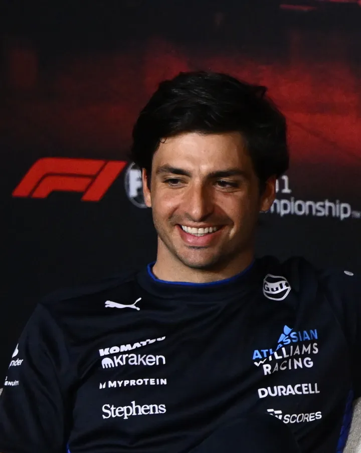 epa11960047 (L-R) Carlos Sainz of Williams, Lewis Hamilton of Ferrari and Andrea Kimi Antonelli of Mercedes during a drivers press conference for the Australian Grand Prix at Albert Park Circuit in Melbourne, Victoria, Australia, 13 March 2025. EPA/JOEL CARRETT AUSTRALIA AND NEW ZEALAND OUT