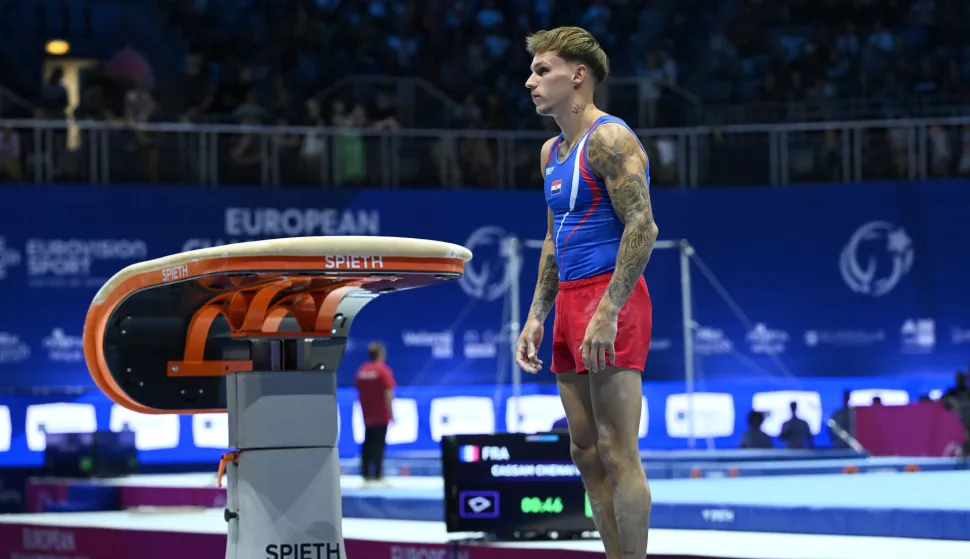 19.08.2026., Arena Zagreb, Zagreb - 37. Europsko prvenstvo u muskoj sportskoj gimnastici. Kvalifikacije, preskok. Auren Benovic Photo: Marko Lukunic/PIXSELL