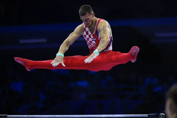 Zagreb, 22.08.2026 - Europsko prvenstvo u gimnastici, finale, preča. Na slici Illia Kovtun iz Hrvatske.foto HINA/ Damir SENČAR/ ds
