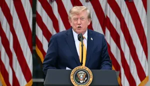 US President Donald Trump arrives to speak in the Rose Garden of the White House in Washington, DC, on August 24, 2026. (Photo by Jim WATSON/AFP)