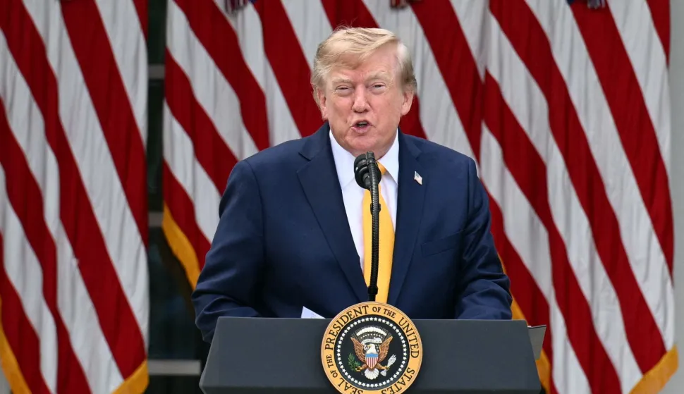 US President Donald Trump arrives to speak in the Rose Garden of the White House in Washington, DC, on August 24, 2026. (Photo by Jim WATSON/AFP)
