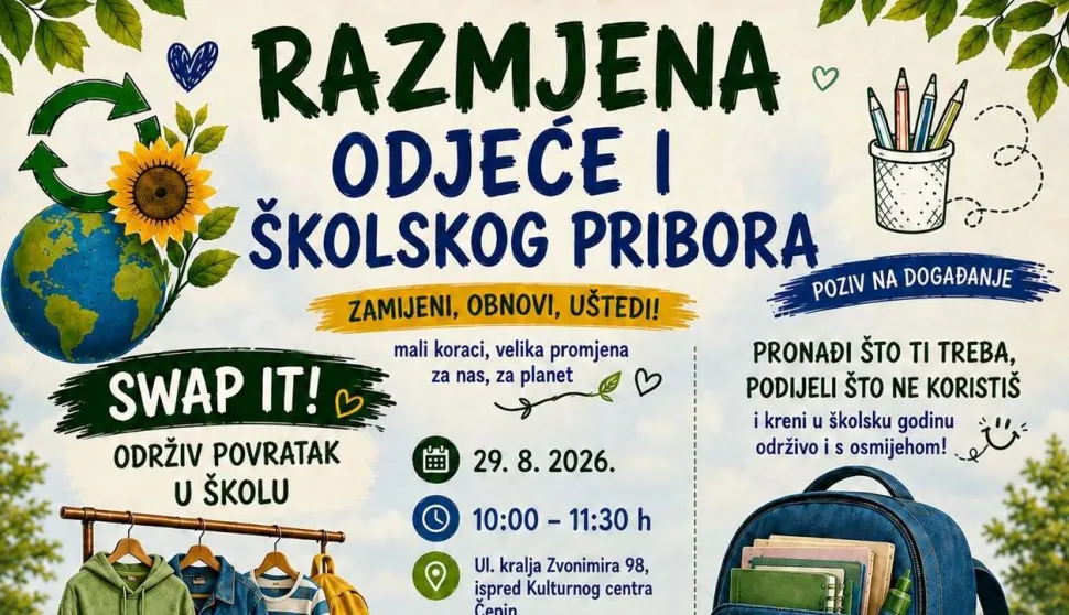 Čepin organizira razmjenu &scaron;kolskog pribora i odjeće: Donesite ono &scaron;to vam ne treba, ponesite ne&scaron;to drugo
